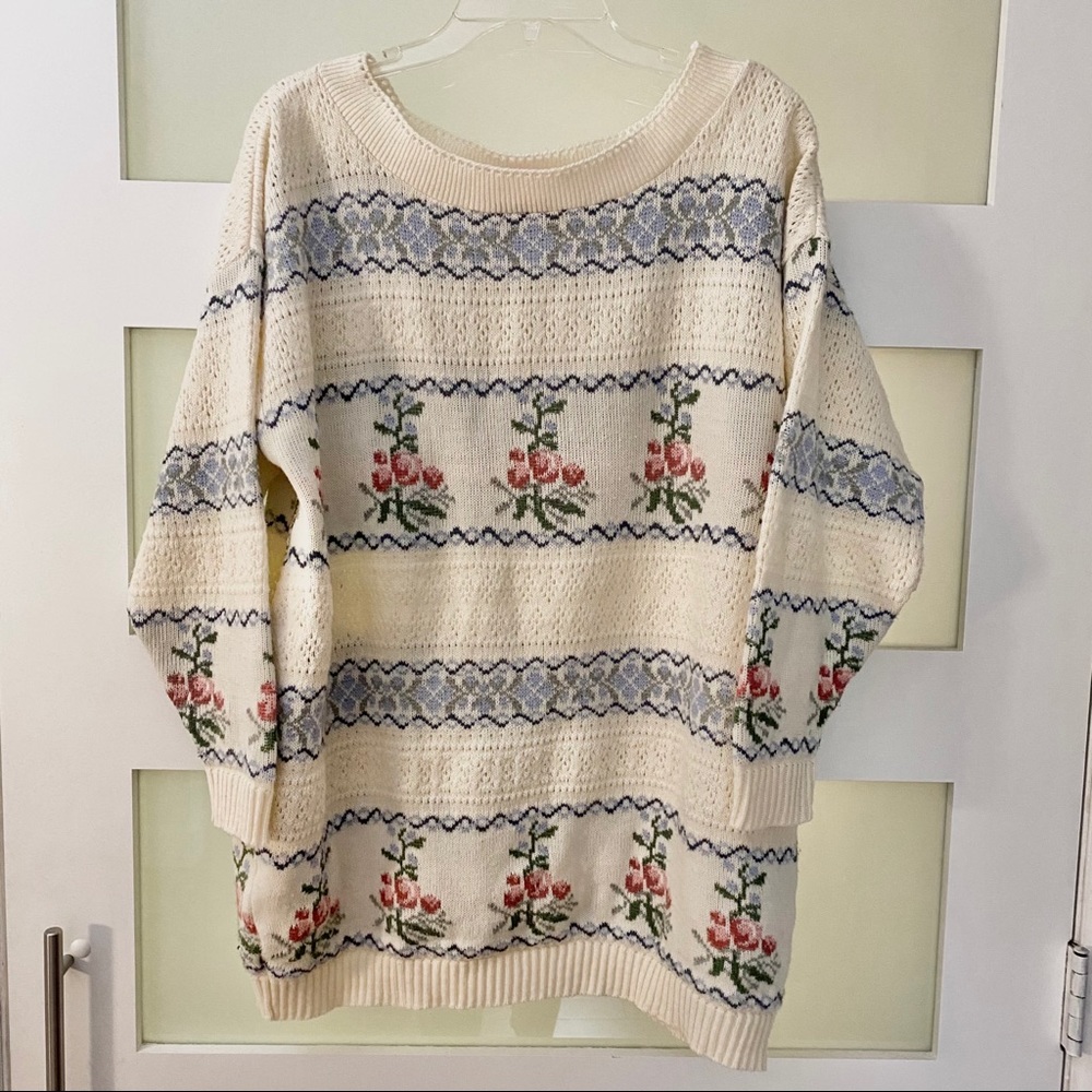 Vtg Floral Print Sweater